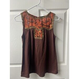 Target Anna Sui Tank Top Womens Small  Orange Brown Embellished Tunic Stretch